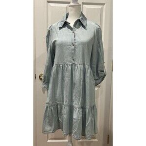 Zaba Cotton Washed Denim Dress, 3/4 Sleeves Size S